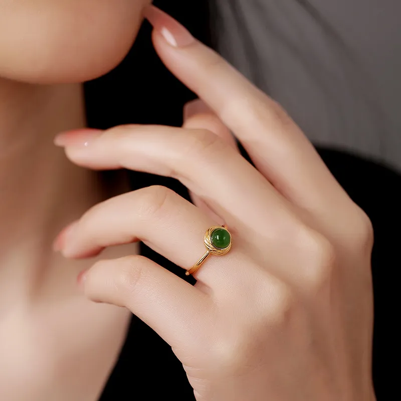 Princess Cui 925 Sterling Silver Hetian Jade Rings Women's Jasper-2