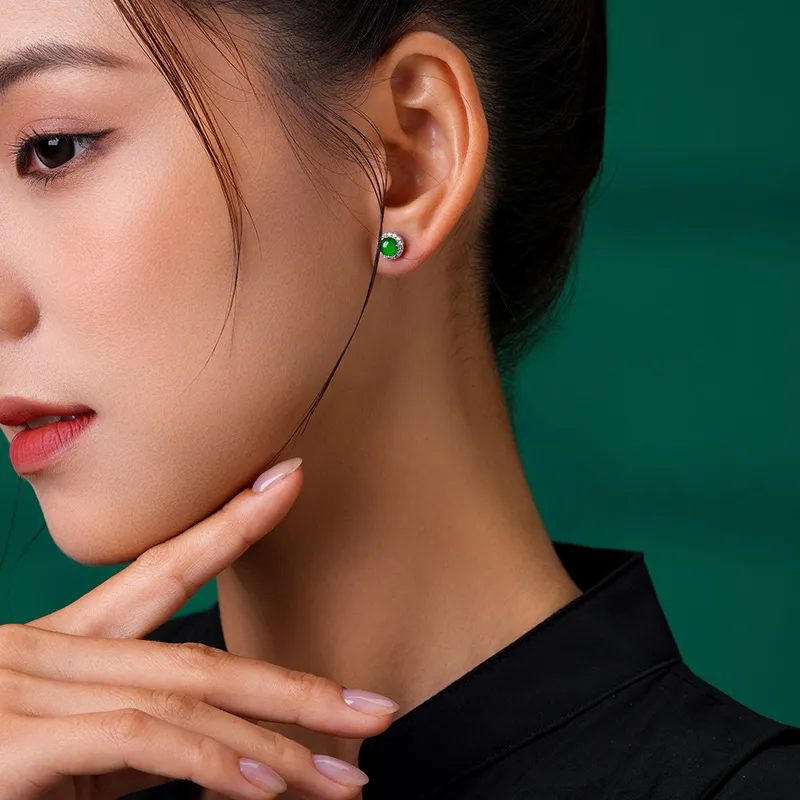 Princess Cui Ice Glutinous Jadeite Stud Earrings Unisex-1