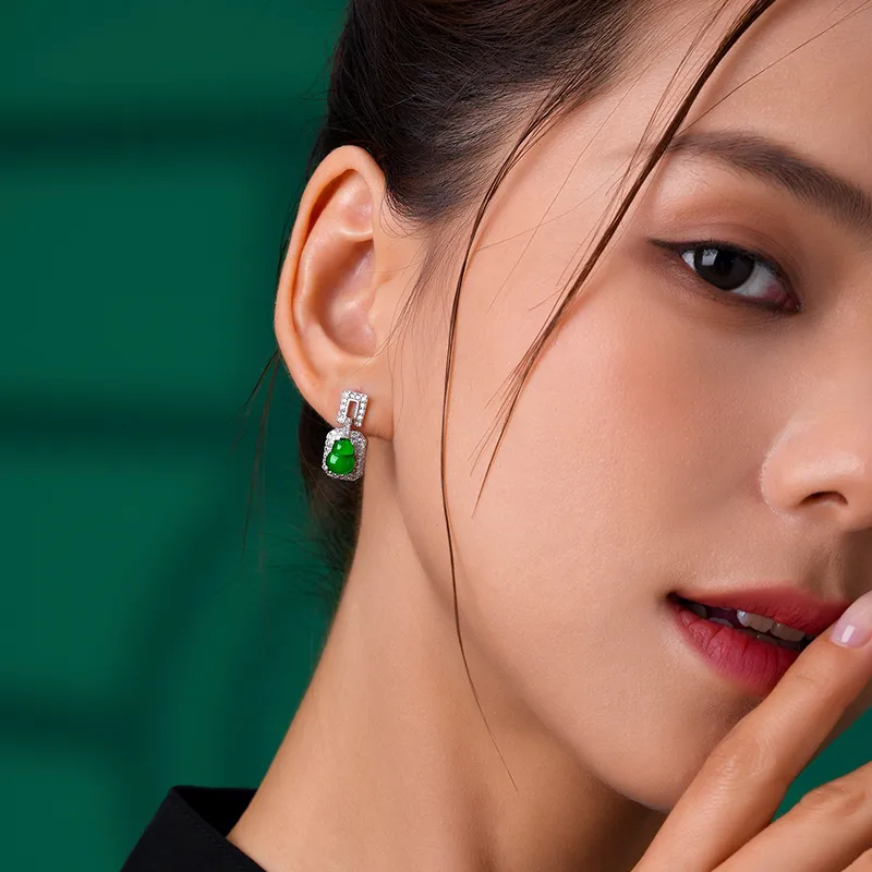 Princess Cui Ice Type Jadeite Stud Earrings Women's-1