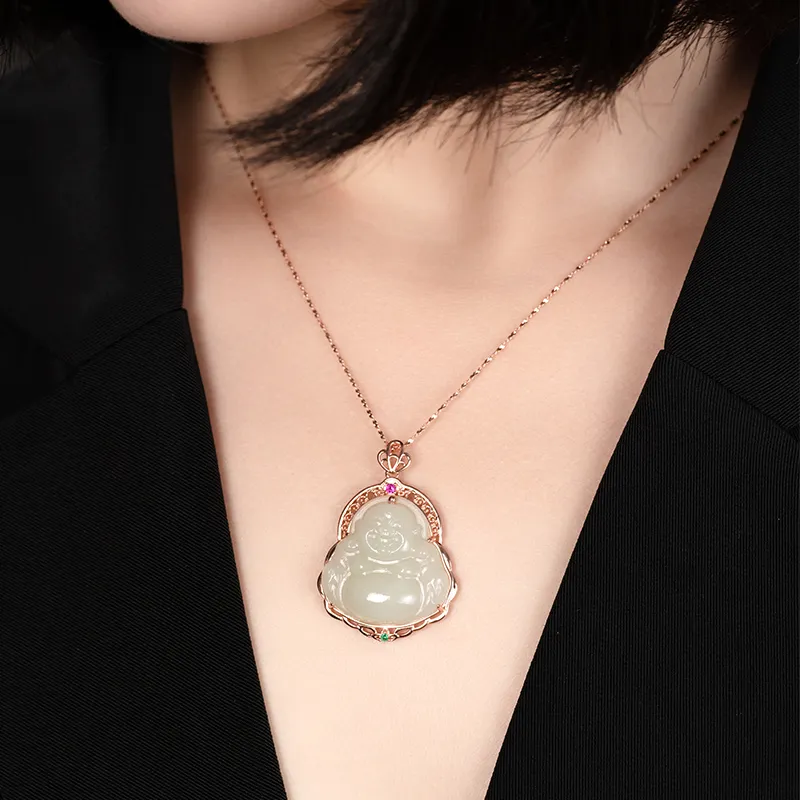 Princess Cui Hetian Jade Pendants Unisex Pale Greenish White Jade-2