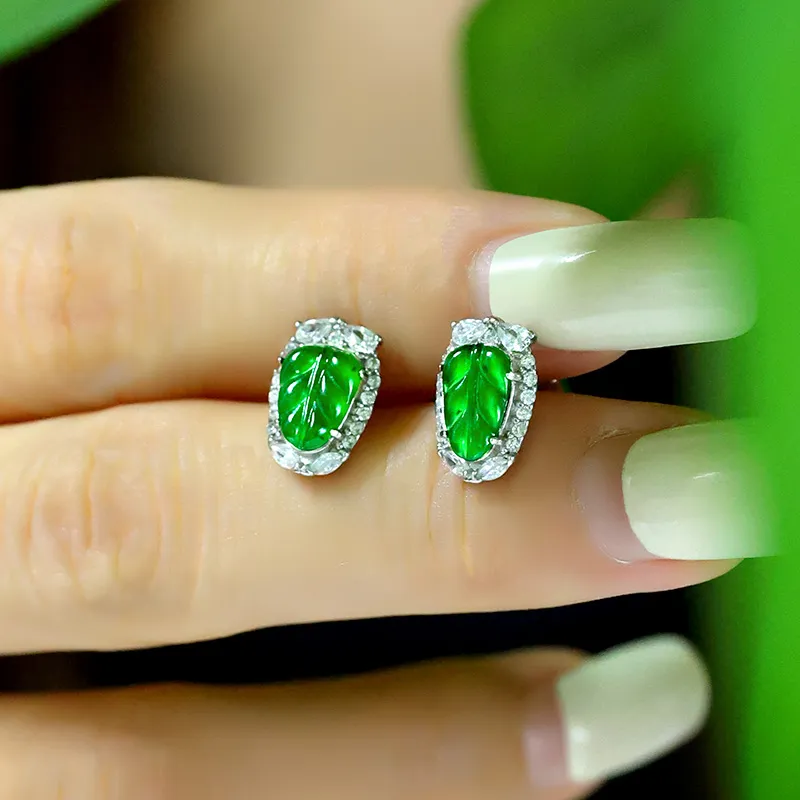 Princess Cui Ice Glutinous Jadeite Stud Earrings Women's-6