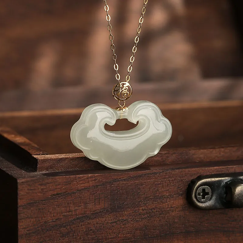 Princess Cui Hetian Jade Necklaces Pale Greenish White Jade Women's-1
