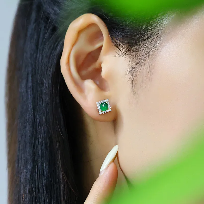 Princess Cui High Ice Jade Jadeite Stud Earrings Women's-2