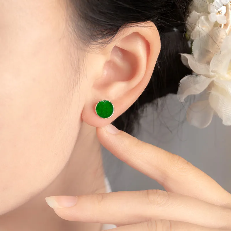 Princess Cui Ice Glutinous Jadeite Stud Earrings Women's-5