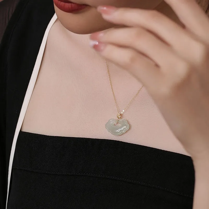 Princess Cui Hetian Jade Necklaces Pale Greenish White Jade Women's-4