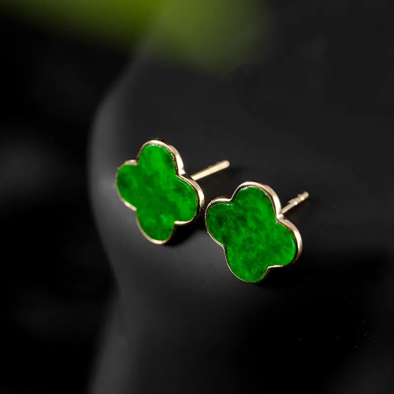 Princess Cui Glutinous Jade Jadeite Stud Earrings Women's-3