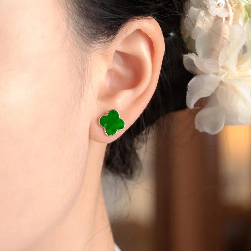 Princess Cui Glutinous Jade Jadeite Stud Earrings Women's-5