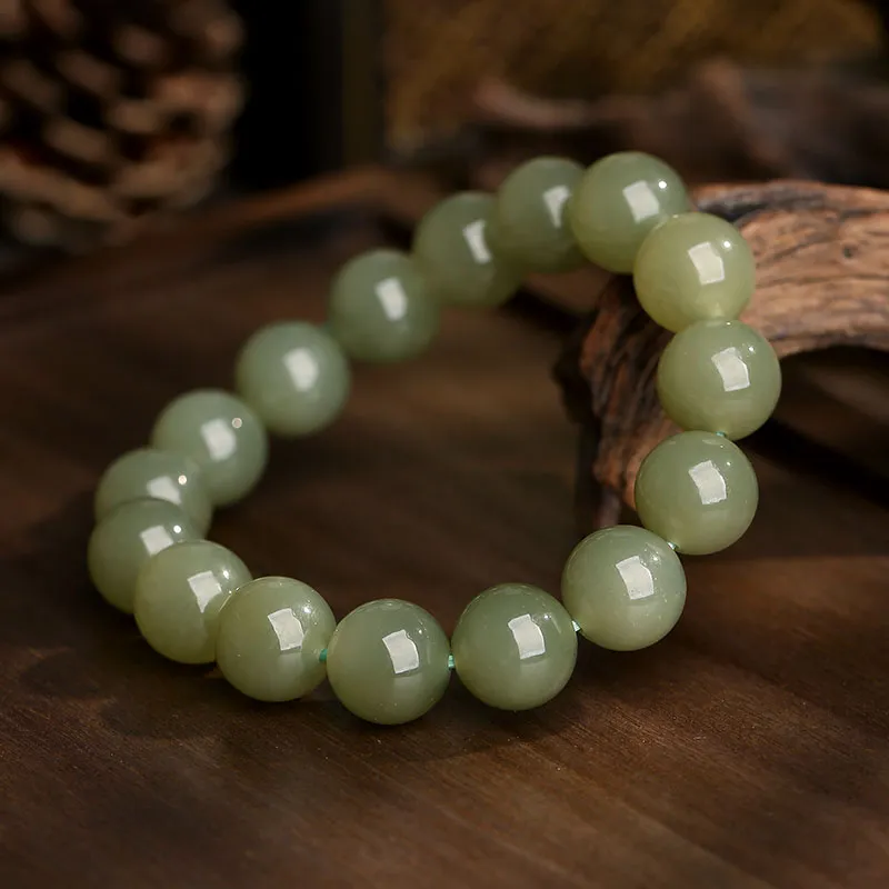 Princess Cui Hetian Jade Bracelets Pale Greenish White Jade Unisex-3