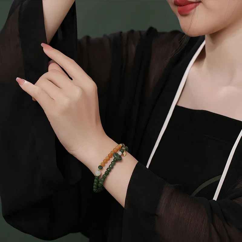 Princess Cui Hetian Jade Bracelets Pale Greenish White Jade Women's-5