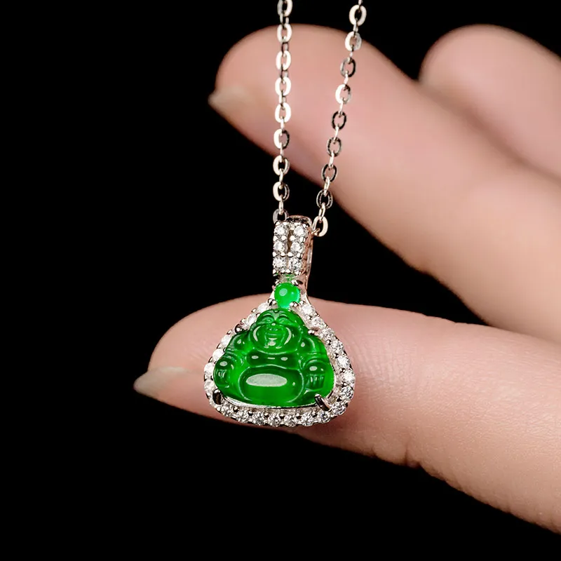 Princess Cui Ice Glutinous S925 Silver Jadeite Buddha Necklace Women's-1
