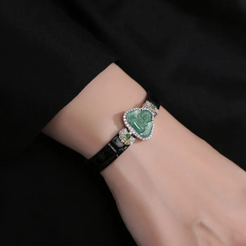 Princess Cui Ice Glutinous Jadeite Buddha Strap Wristband Women's-6