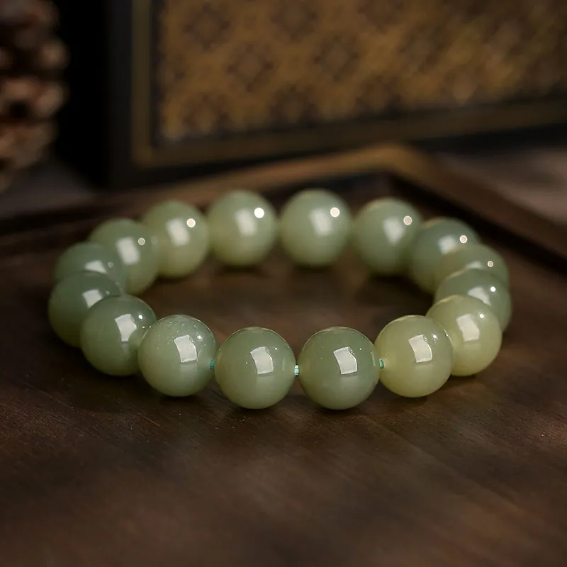 Princess Cui Hetian Jade Bracelets Pale Greenish White Jade Unisex-2
