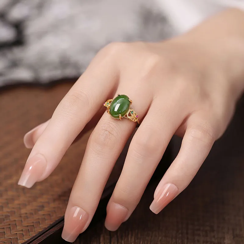 Princess Cui Hetian Jade Rings Jasper Women's-5