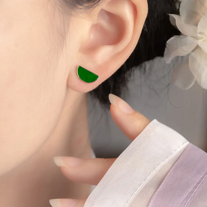 Princess Cui Ice Type Jadeite Stud Earrings Women's-5
