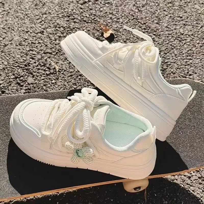 Puppytown Waterproof And Breathable Slip Resistant Low Top Skateboard Shoes Women's White Green-2