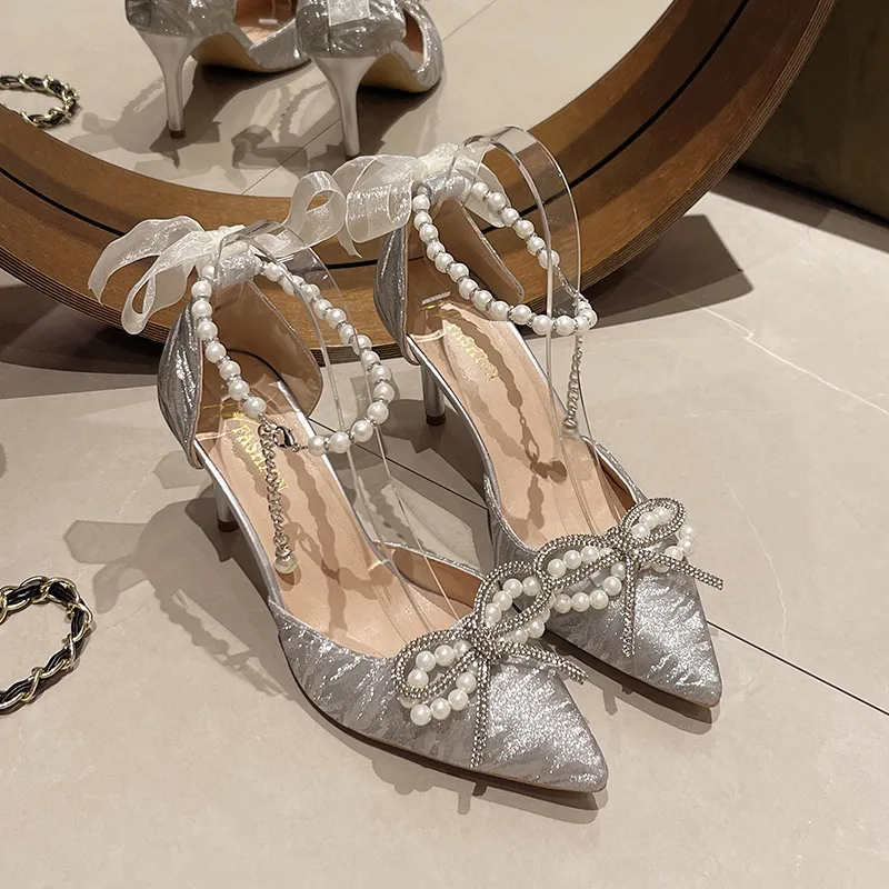 Puppytown Slim Heel High Heels Women's Silver-8