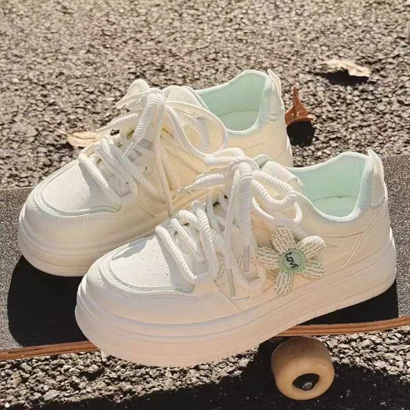Puppytown Waterproof And Breathable Slip Resistant Low Top Skateboard Shoes Women's White Green-3
