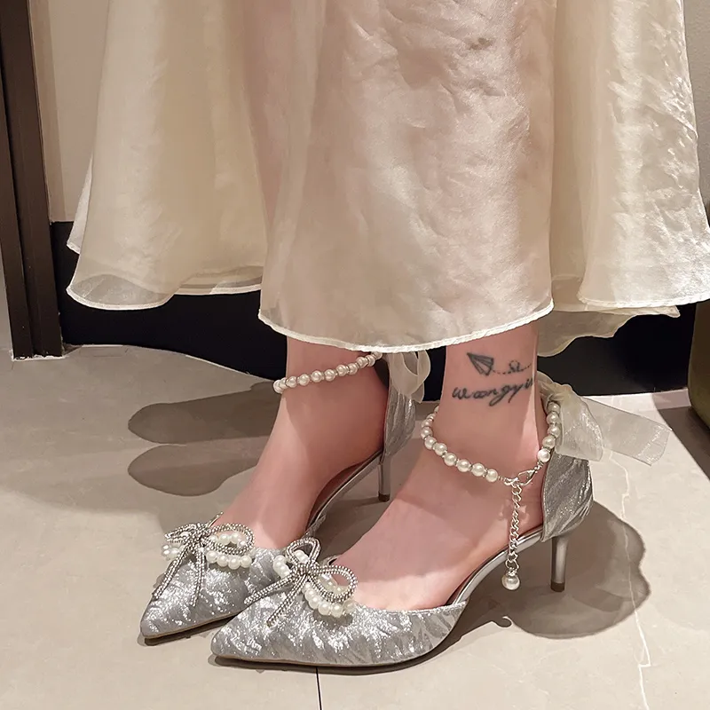 Puppytown Slim Heel High Heels Women's Silver-3
