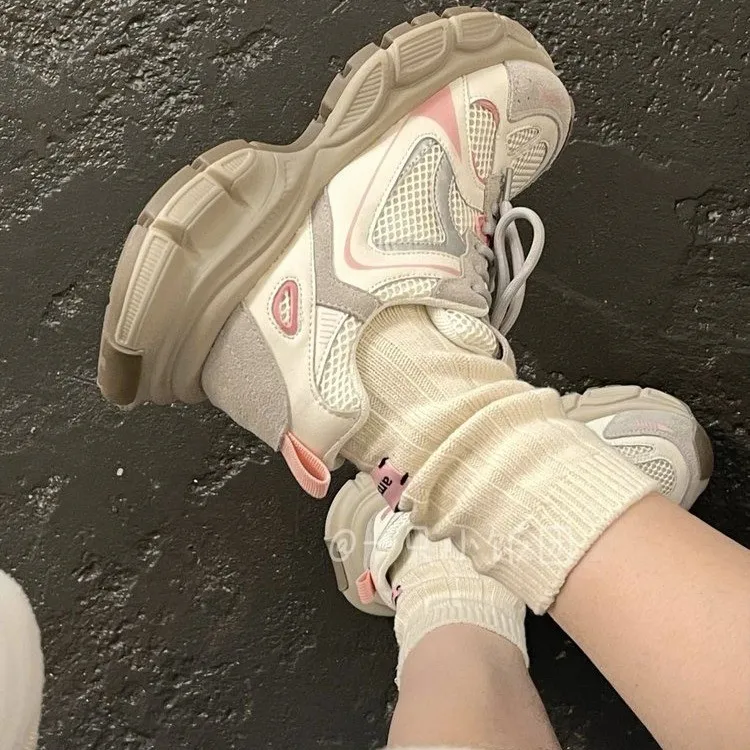 Puppytown Slip Resistant And Abrasion Resistant Coverage Low Top Chunky Sneakers Women's Beige Pink-1
