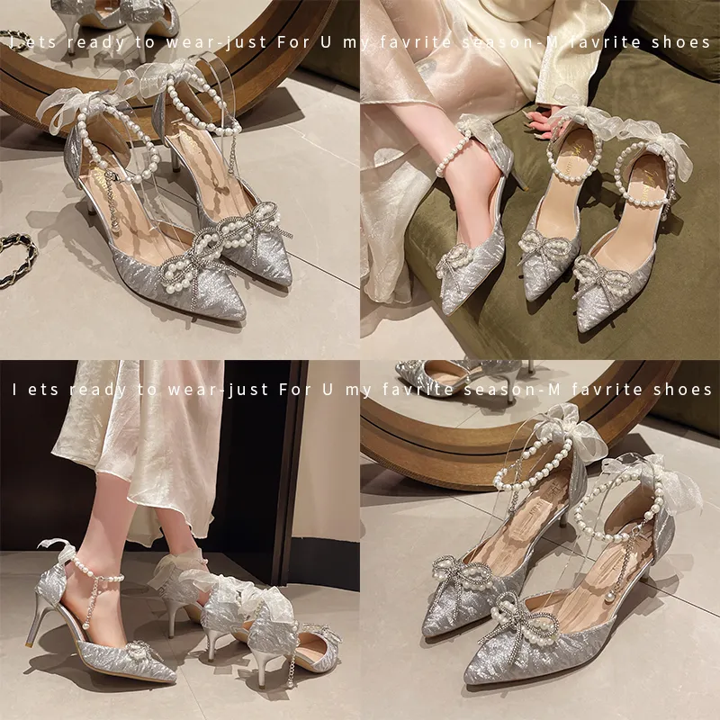 Puppytown Slim Heel High Heels Women's Silver-2