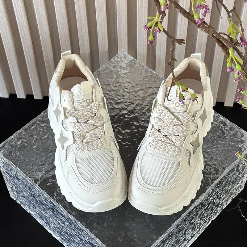 Puppytown Breathable Height Increase Low Top Chunky Sneakers Women's Ecru-3