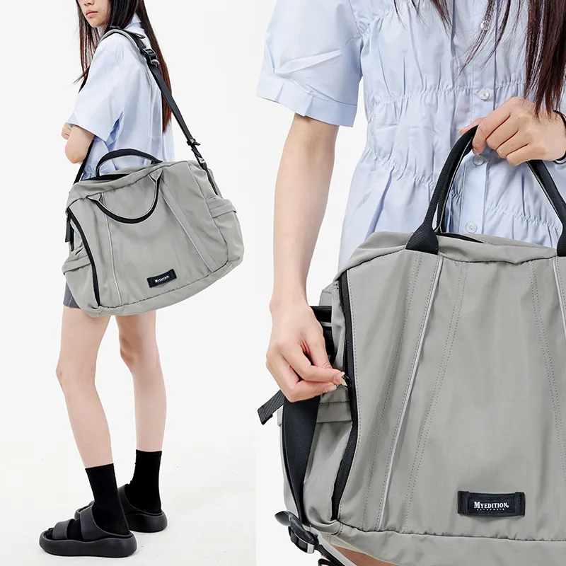 MYEDITION Shoulder Bag, Crossbody Bag, Handbag Tote Nylon Black/Gray Unisex-14