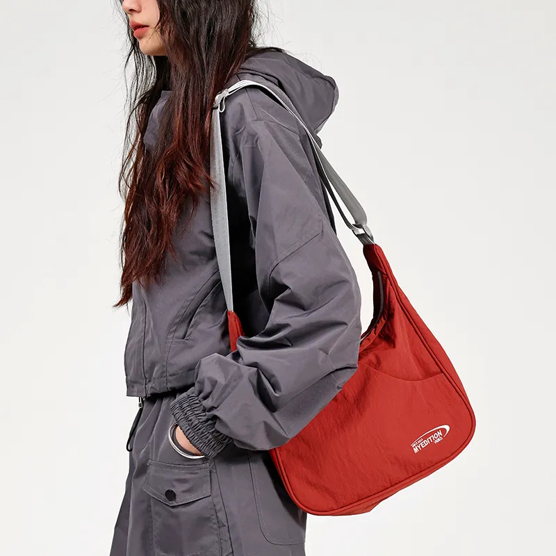 MYEDITION 6L Shoulder Bag, Crossbody Bag, Outdoor Bag Nylon Black/Brick Red/Light Blue Unisex-12