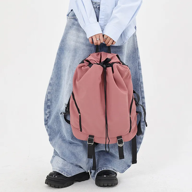 MYEDITION 19L Drawstring Bag Backpack Outdoor Bag Nylon Pastel Pink Unisex-5