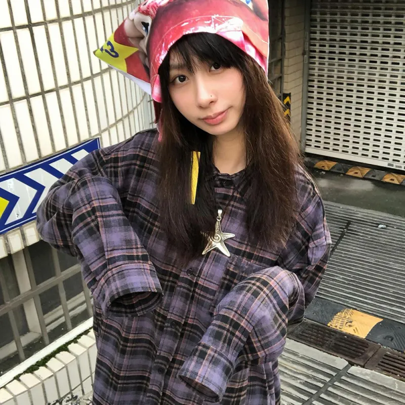 LEMON FAIRY Shirt Women's Purple Plaid-5