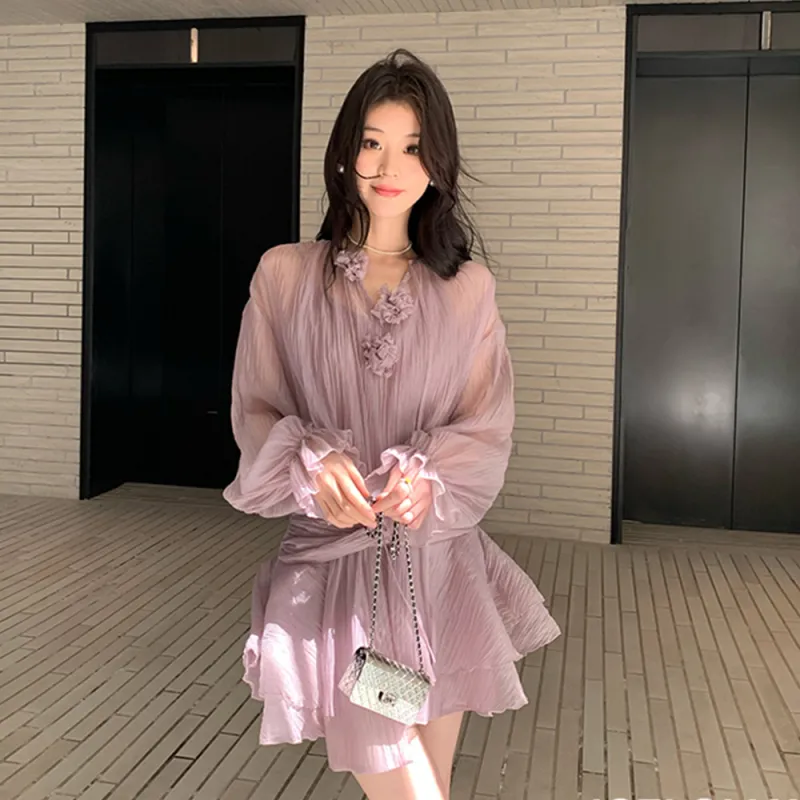 LEMON FAIRY Long Sleeved Dress Women's Purple-7