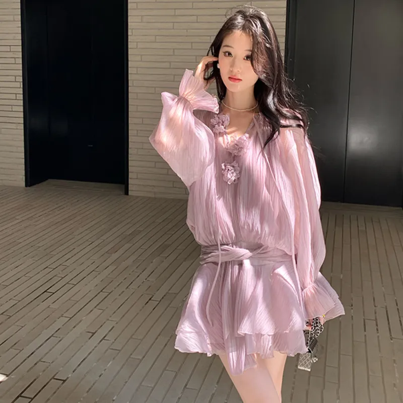 LEMON FAIRY Long Sleeved Dress Women's Purple-4