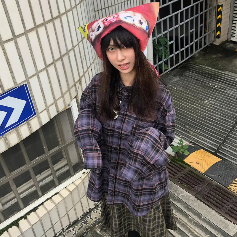 LEMON FAIRY Shirt Women's Purple Plaid-4