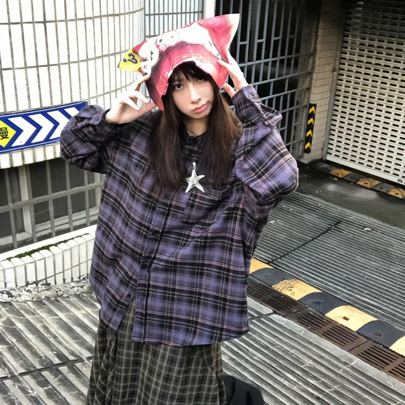 LEMON FAIRY Shirt Women's Purple Plaid-2