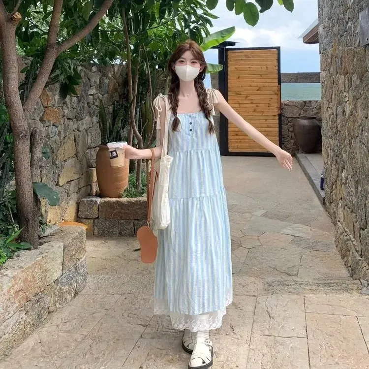 LEMON FAIRY Slip Dresses Women's Blue-2