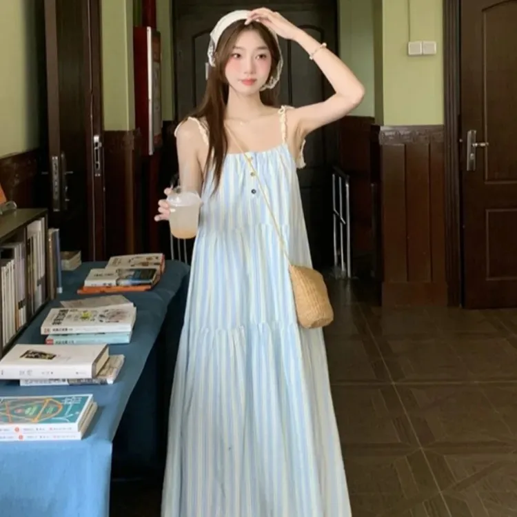 LEMON FAIRY Slip Dresses Women's Blue-4