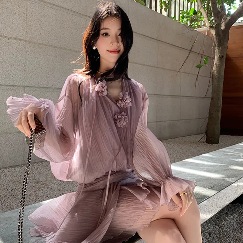 LEMON FAIRY Long Sleeved Dress Women's Purple-3