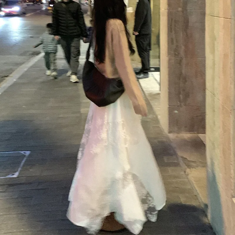 LEMON FAIRY Casual Long Skirts Women's Apricot-5