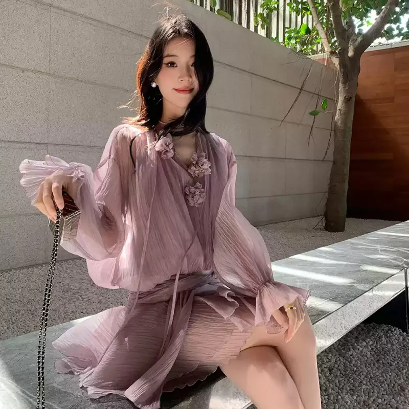 LEMON FAIRY Long Sleeved Dress Women's Purple-2