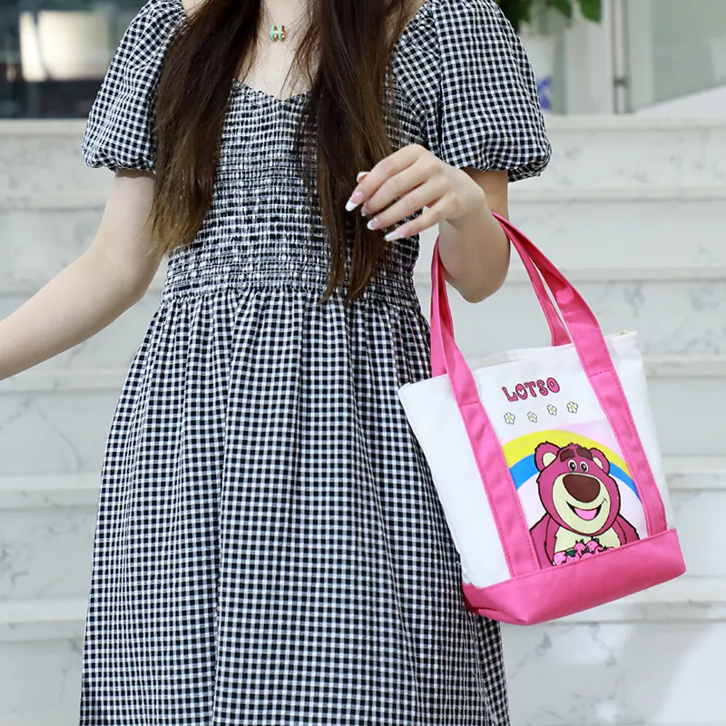 MESUCA Disney, Collaboration Canvas Bag, Tote Bag, Shopping Bag, Handbag Medium Size Unisex Rose Red-5