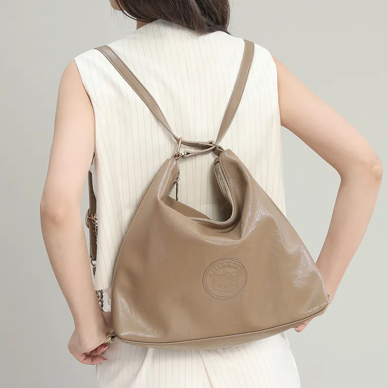 MESUCA Sanrio/Sanrio Kitty Series PU Soft Fabric Shoulder Bag Regular Women's Khaki/Black-1