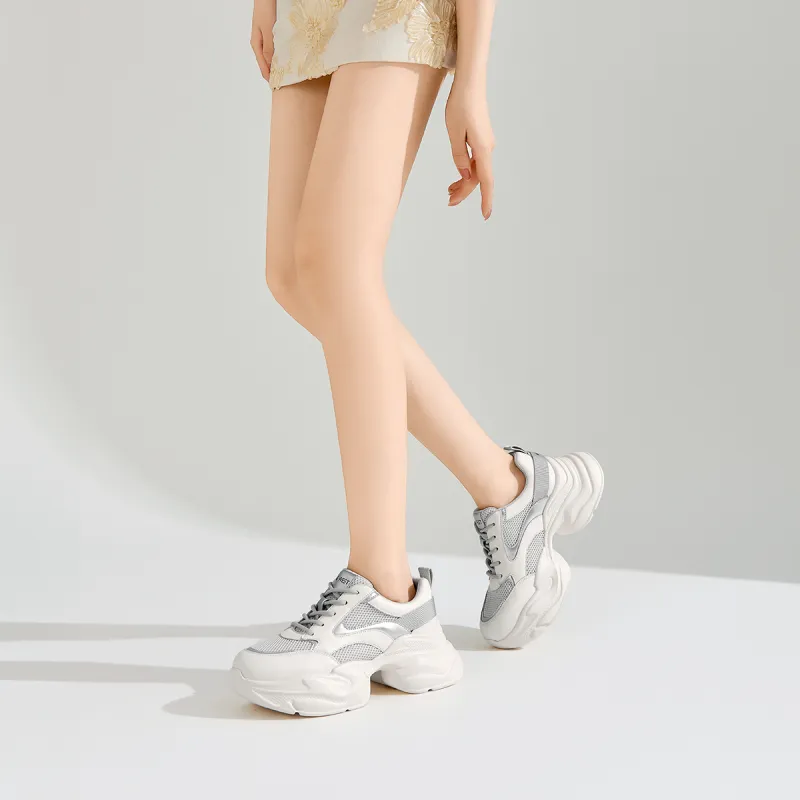 NINE WEST Low Top Chunky Sneakers Women's Ecru With Gray-4