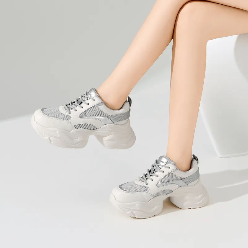 NINE WEST Low Top Chunky Sneakers Women's Ecru With Gray-3