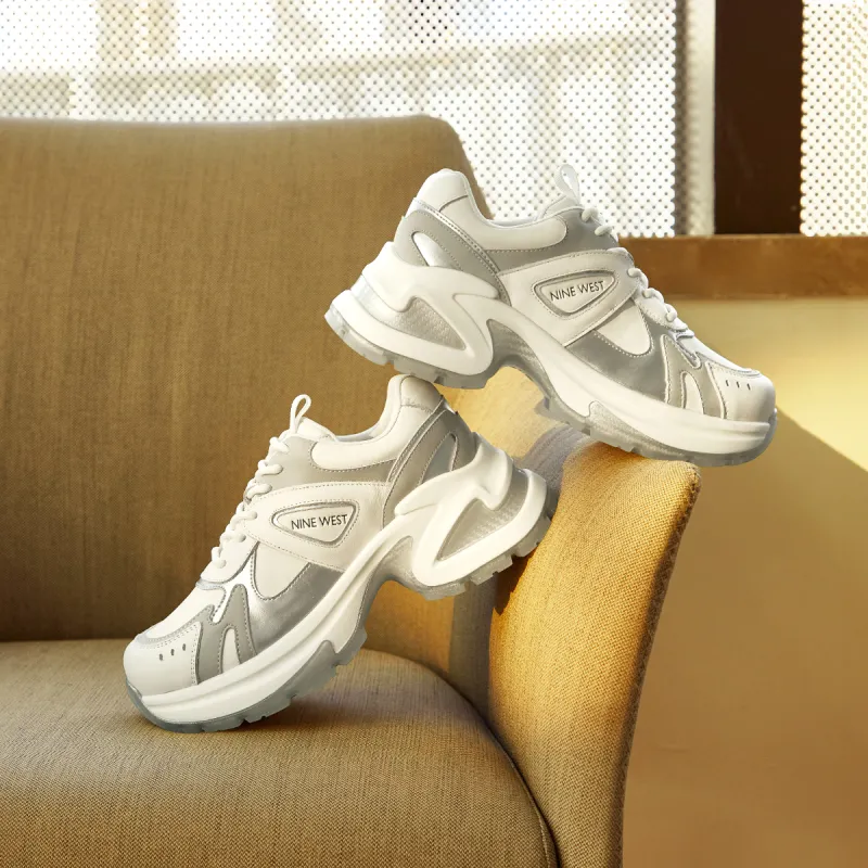 NINE WEST Low-Top Chunky Sneakers Women's White-3