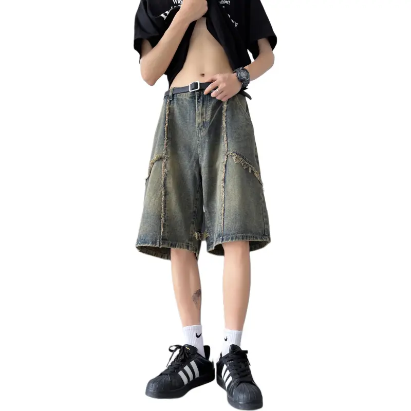 Lulifama Trendy Denim Shorts Unisex Vintage Blue Tone-3