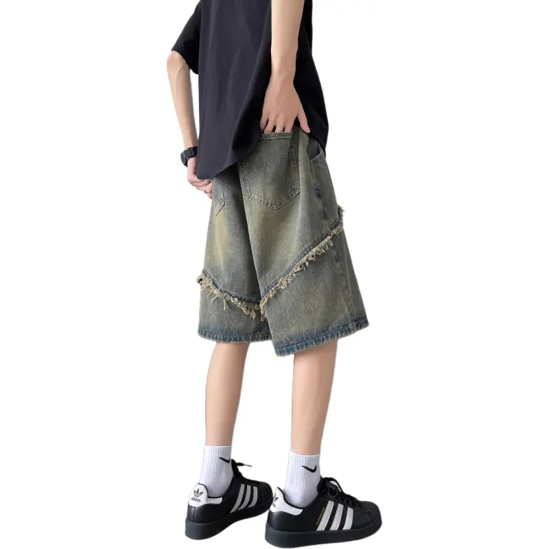 Lulifama Trendy Denim Shorts Unisex Vintage Blue Tone-2
