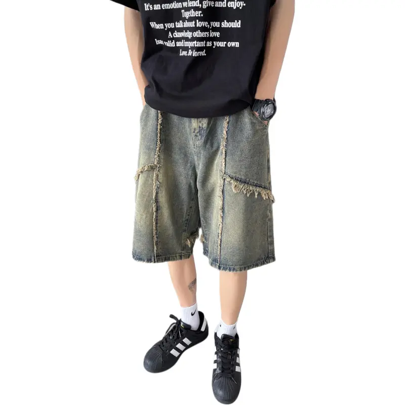 Lulifama Trendy Denim Shorts Unisex Vintage Blue Tone-4