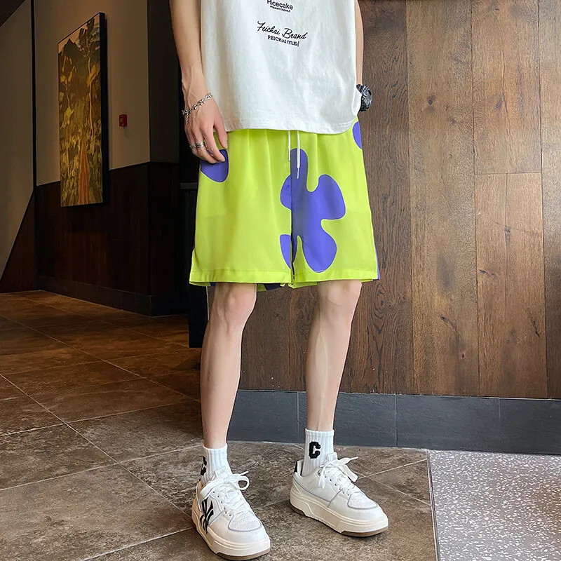 PAINT STAIN Casual Shorts Unisex Green Image Color-4