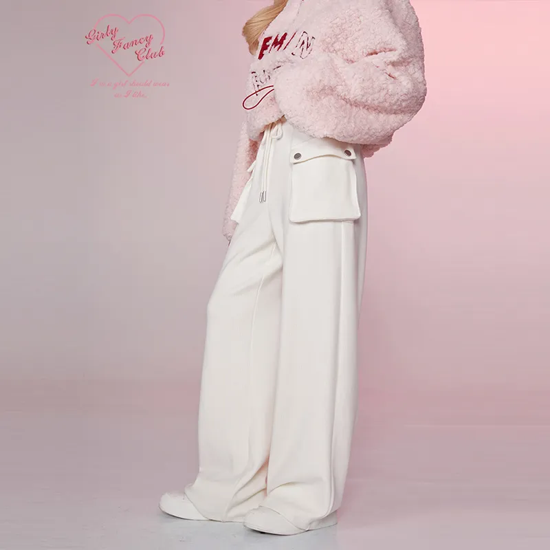 Girly Fancy Club Casual Pants Women's Milk White-4