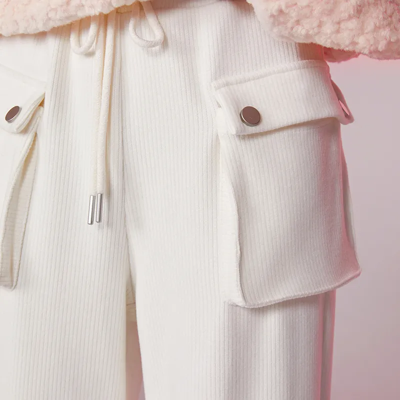 Girly Fancy Club Casual Pants Women's Milk White-3