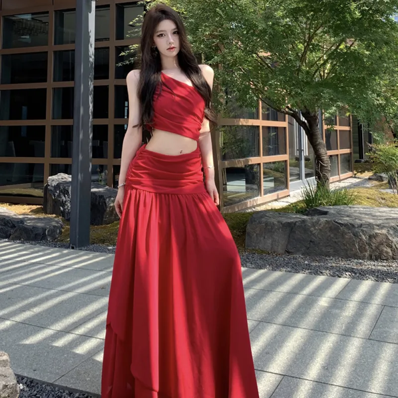 FLIM Sleeveless Dresses Women's Red-3
